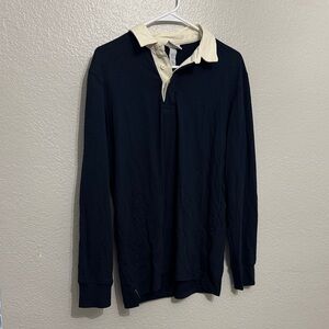 H&M Black Long-Sleeve Rugby Polo with Cream Collar